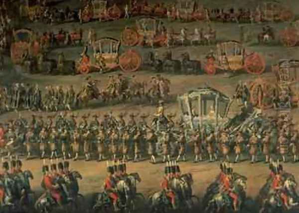 The arrival of Isabella of Parma on the occasion of her wedding to Joseph II Oil Painting by Martin II Mytens or Meytens