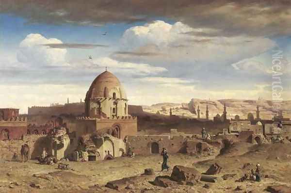 View of the South of the Necropolis in Cairo with the Citadel in the Background (Vue de la partie sud de la necropole du Caire, avec la citadelle &agrave; l'arri&egrave;re-plan) Oil Painting by Prosper-Georges-Antoine Marilhat