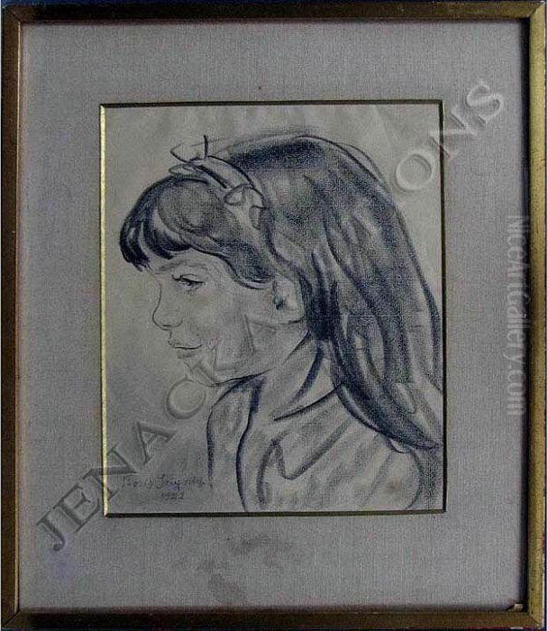 Portrait Of A Young Girl Oil Painting by Boris Dmitrievich Grigoriev