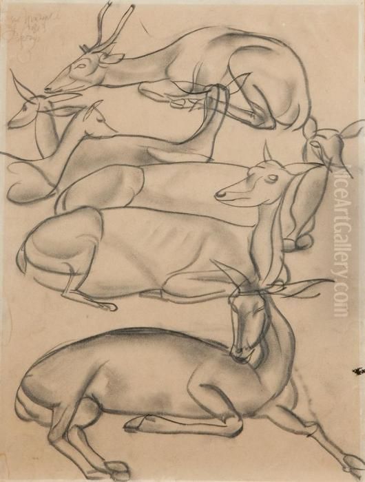 Gazelles Oil Painting by Boris Dmitrievich Grigoriev