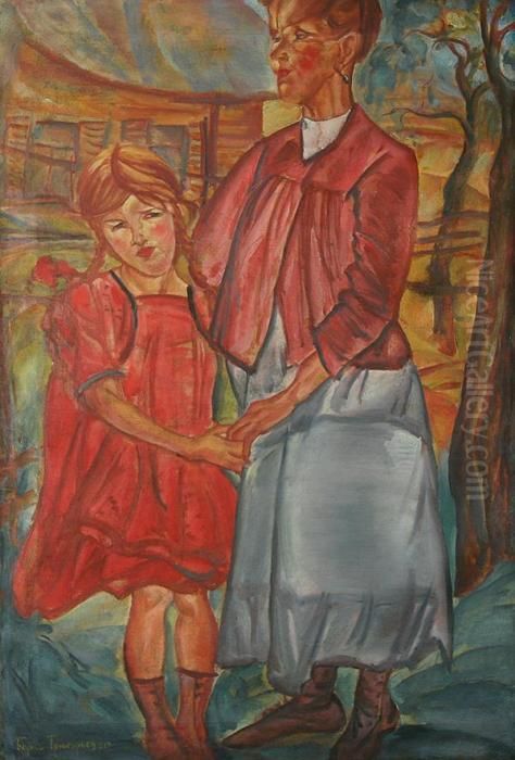 Mother And Child Oil Painting by Boris Dmitrievich Grigoriev