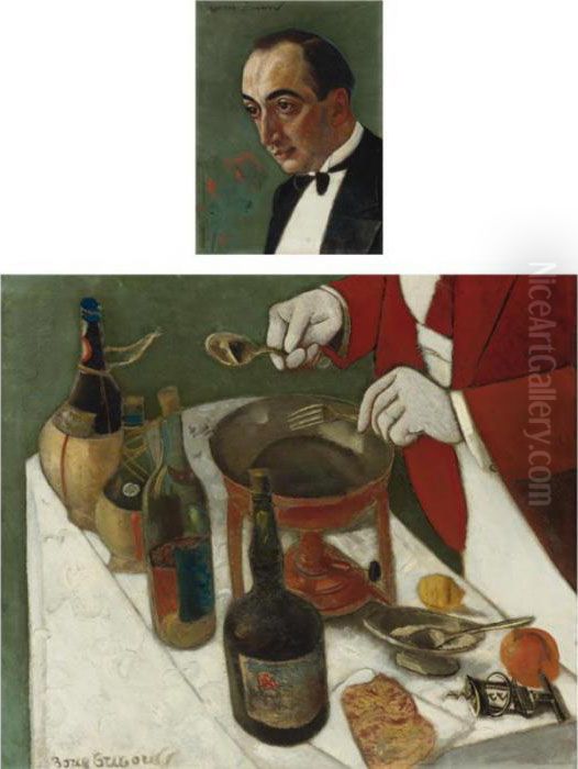 Preparing Crepes Oil Painting by Boris Dmitrievich Grigoriev