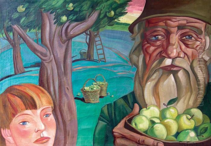 La Recolte De Pommes Oil Painting by Boris Dmitrievich Grigoriev