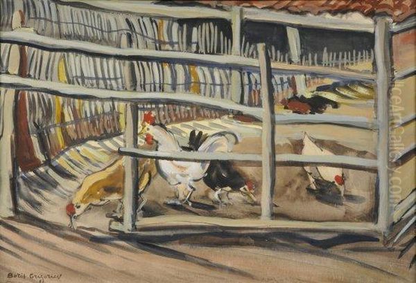 Le Poulailler Oil Painting by Boris Dmitrievich Grigoriev
