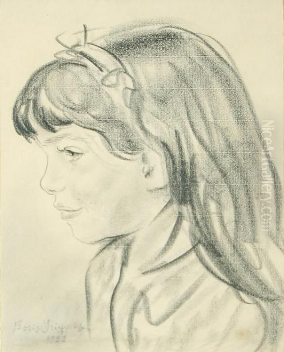Portrait Of A Young Girl Oil Painting by Boris Dmitrievich Grigoriev