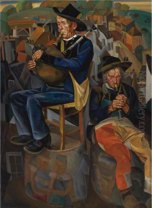 Binious (pipe Players) Oil Painting by Boris Dmitrievich Grigoriev