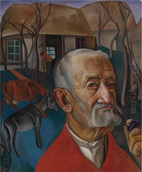 Man With Pipe Oil Painting by Boris Dmitrievich Grigoriev