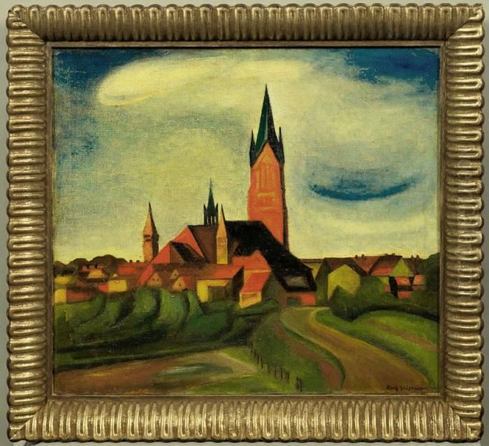 Blick Aufein Dorf Mit Groser Kirche Oil Painting by Boris Dmitrievich Grigoriev