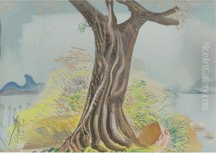 Tree Trunk Oil Painting by Boris Dmitrievich Grigoriev