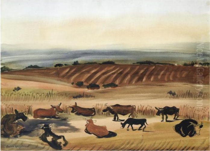 Cattle At Rest Oil Painting by Boris Dmitrievich Grigoriev