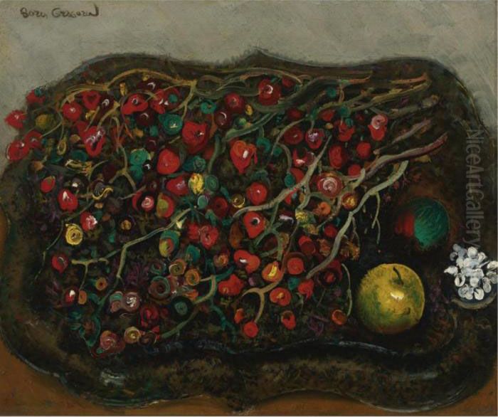 Still Life With Berries And Apples, 1930s Oil Painting by Boris Dmitrievich Grigoriev