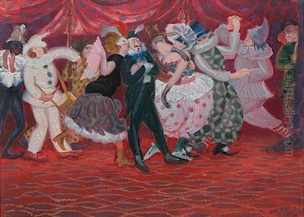 Scene De Bal Masque Oil Painting by Boris Dmitrievich Grigoriev