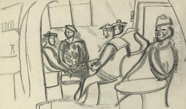 Sailors In A Bar, From The Cycle 
Boui Bois Au Bord De La Mer Oil Painting by Boris Dmitrievich Grigoriev