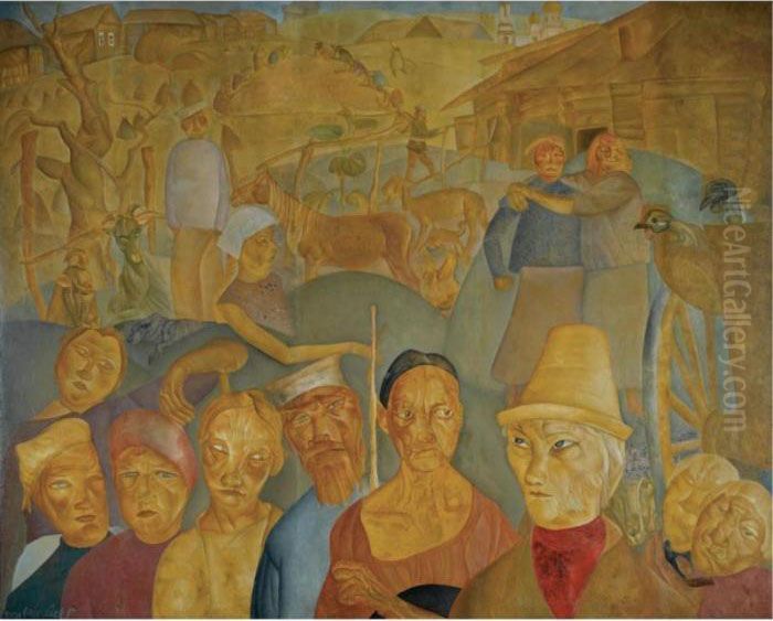 Faces Of Russia Oil Painting by Boris Dmitrievich Grigoriev