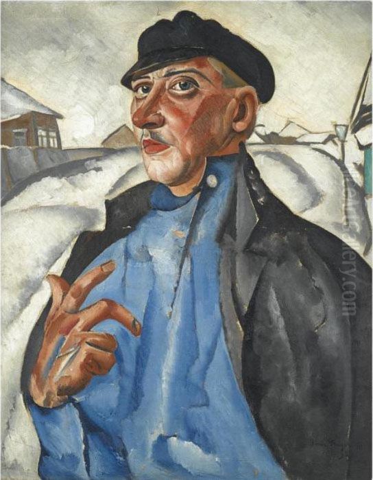 Portrait Of Petr Baksheev In The Role Of Vas'ka Pepel From Maxim Gorky's Oil Painting by Boris Dmitrievich Grigoriev