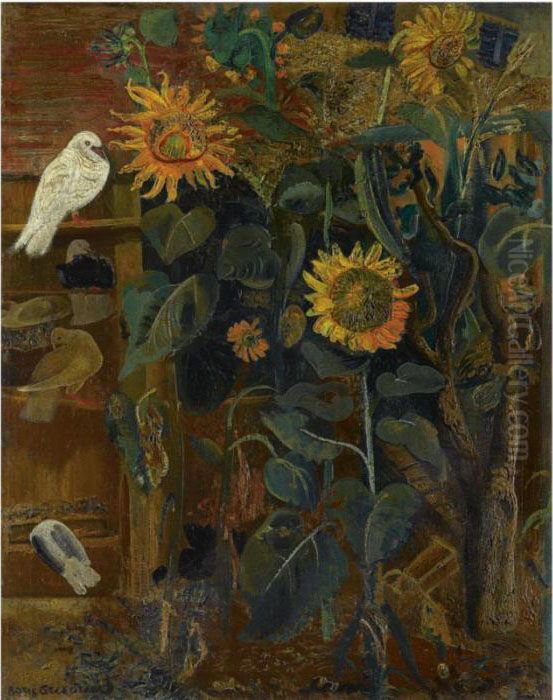 Sunflowers Oil Painting by Boris Dmitrievich Grigoriev