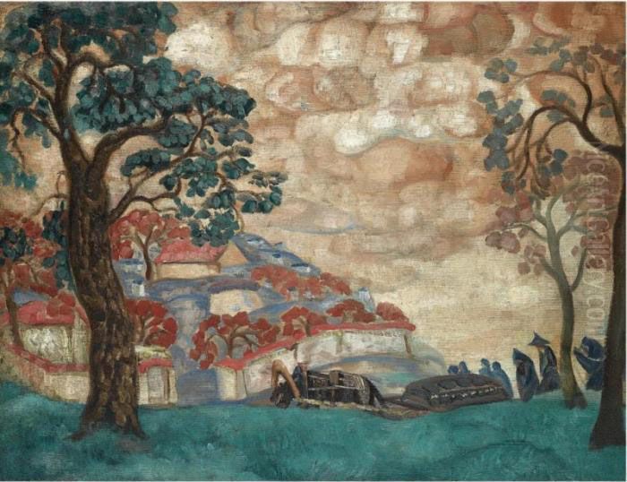 Funeral Oil Painting by Boris Dmitrievich Grigoriev