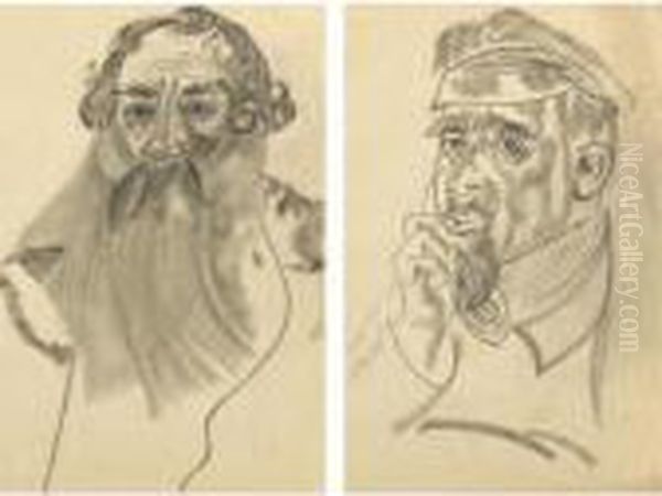 Two Portraits Of Actors: One Depicting Piotr Baksheev As Lup-kleshnin In Oil Painting by Boris Dmitrievich Grigoriev