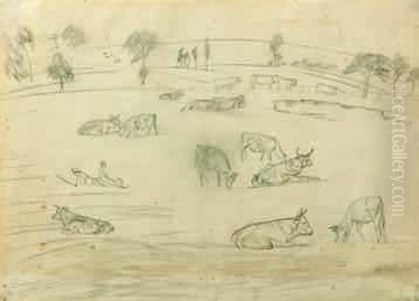 Scene De Campagne Circa 1925 Oil Painting by Boris Dmitrievich Grigoriev