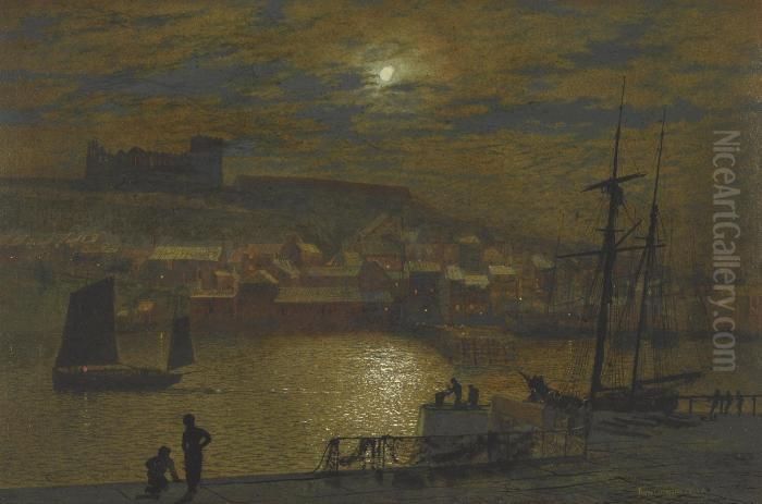 Whitby From Scotch Head, Moonlight On The Esk Oil Painting by John Atkinson Grimshaw