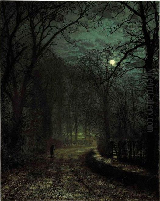 A Yorkshire Lane In November Oil Painting by John Atkinson Grimshaw