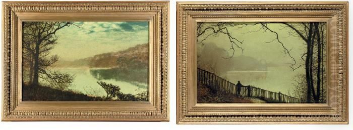 Waterloo Lake, Roundhay Park, Leeds; And A Figure Overlooking
Waterloo Lake, Roundhay Park, Leeds Oil Painting by John Atkinson Grimshaw