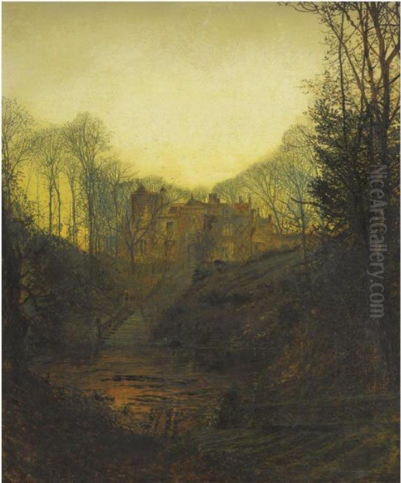 A Manor House In Autumn Oil Painting by John Atkinson Grimshaw