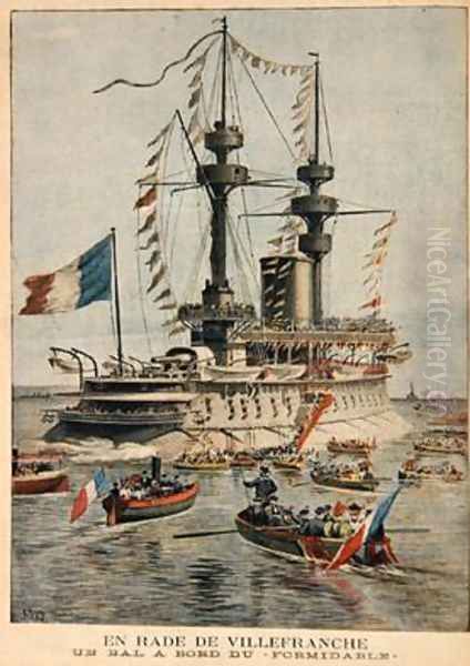 Villefranche Harbour a ball on board the Formidable illustration from Le Petit Journal Oil Painting by Henri Meyer