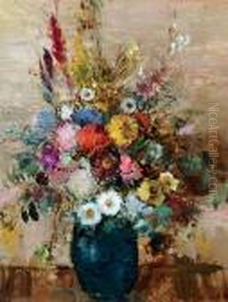 Viragcsendelet Oil Painting by Bela Ivanyi Grunwald