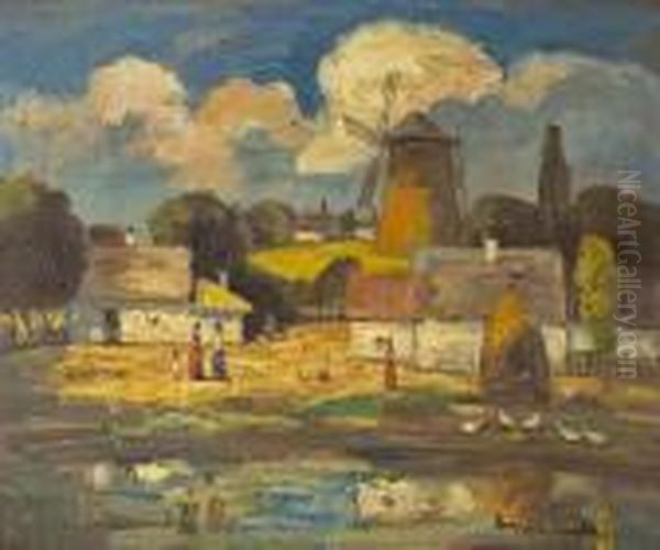 Village End Oil Painting by Bela Ivanyi Grunwald