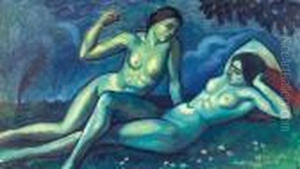 Nudes In The Open Air, 1910's Oil Painting by Bela Ivanyi Grunwald