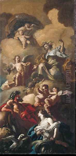An Allegory of Ceres with Sebetus and the Siren Parthenope Oil Painting by Francesco de Mura
