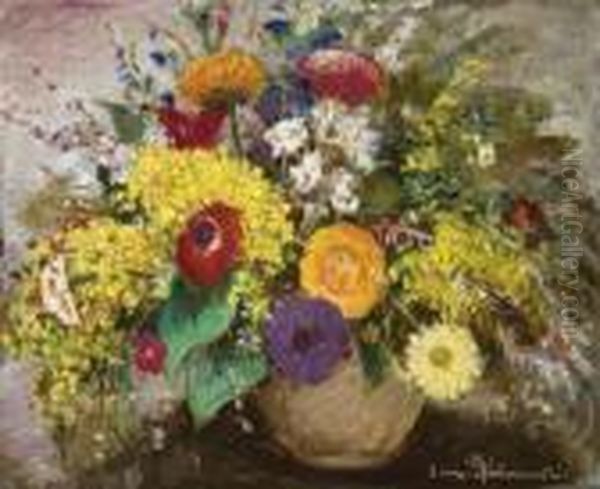 Viragcsendelet Oil Painting by Bela Ivanyi Grunwald