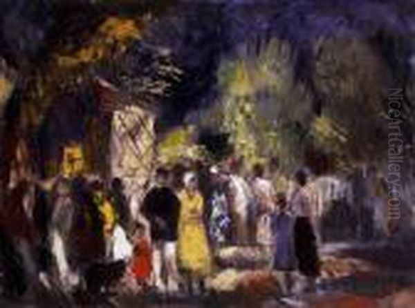 At The Station Oil Painting by Bela Ivanyi Grunwald