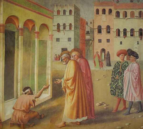 St. Peter Heals a Cripple (San Pietro risana uno storpio) Oil Painting by Tommaso Masolino (da Panicale)
