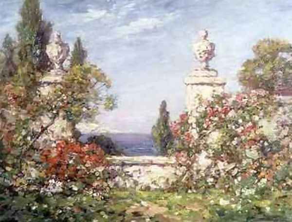 A Mediterranean Garden Oil Painting by Thomas E. Mostyn