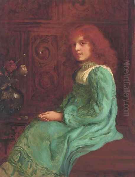 Portrait of a seated girl Oil Painting by Thomas E. Mostyn