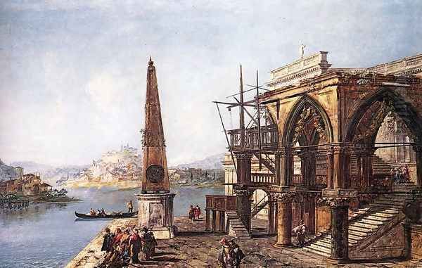 Imaginative View with Obelisk c. 1735 Oil Painting by Michele Marieschi