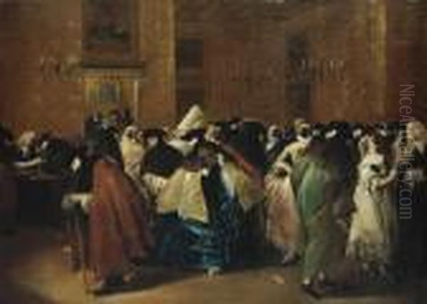The Ridotto In Venice With Masked Figures Conversing Oil Painting by Francesco Guardi