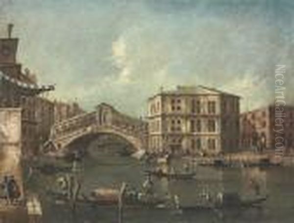 The Grand Canal, Venice, Looking
 South, With The Rialto Bridge Andthe Palazzo Dei Camerlenghi Oil Painting by Francesco Guardi