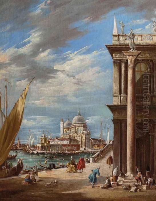 Veduta Della Piazzetta Allangolo Della Libreria 
Di San Marco Con Il Canal Grande E La Chiesa 
Della Salute Oil Painting by Francesco Guardi