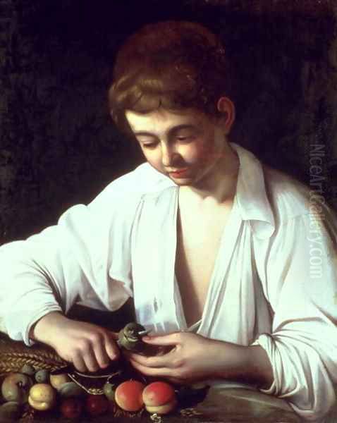 A Young Boy Peeling an Apple Oil Painting by Caravaggio