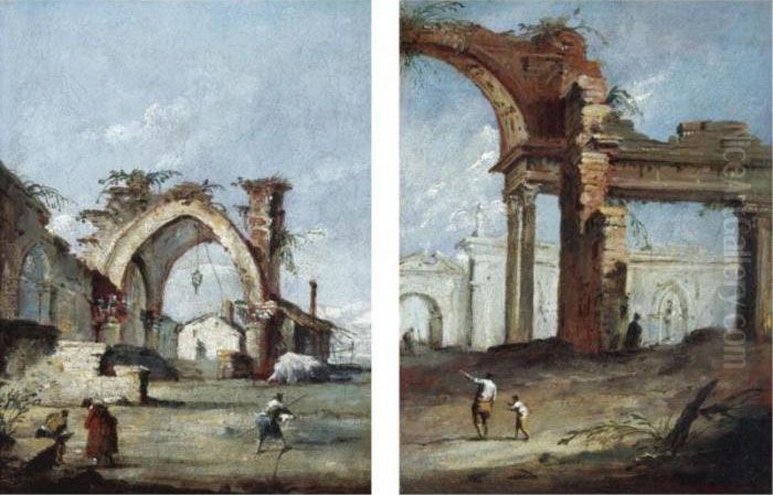 A Pair Of Venetian Capricci Oil Painting by Francesco Guardi