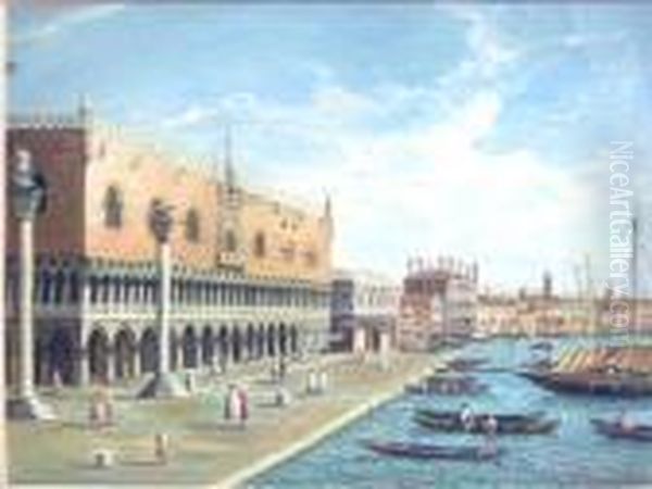 In The Manner Of Francesco 
Guardi , 'gondolas Before The Doges Palace', Gouache, 27.5cm X 38cm, 
Framed Oil Painting by Francesco Guardi