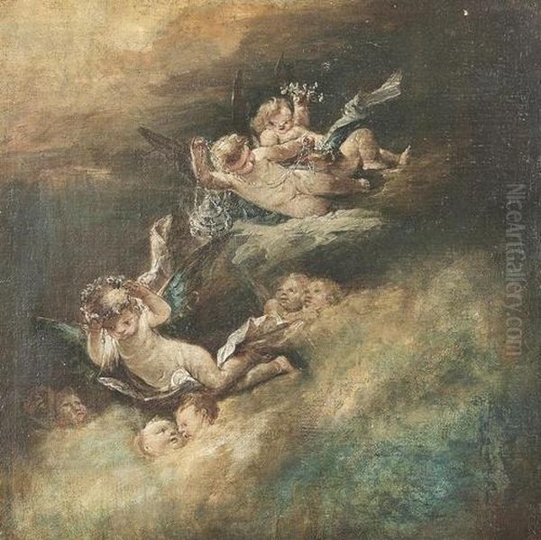 Putten Mit Blumenkranzen Und Weihrauchgefass. Oil Painting by Francesco Guardi