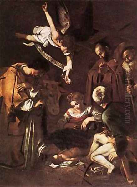 Nativity with St Francis and St Lawrence Oil Painting by Caravaggio