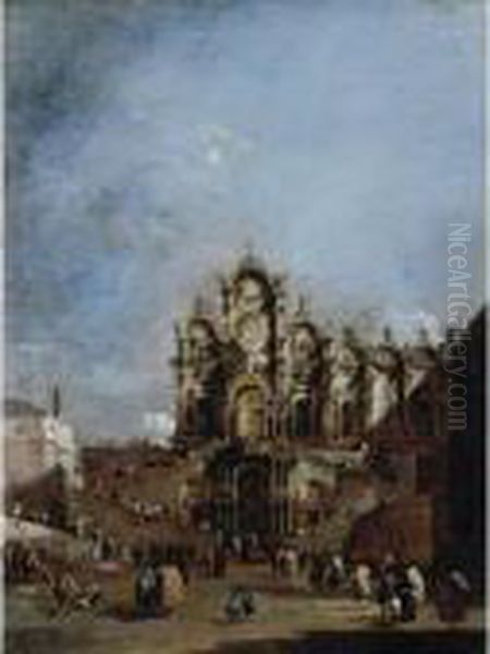 Venice, A View Of The Campo San 
Zanipolo With The Loggia Temporarily Erected Outside The Scuola Di San 
Marco For The Benediction Of Pope Pius Vi On 19 May 1782 Oil Painting by Francesco Guardi