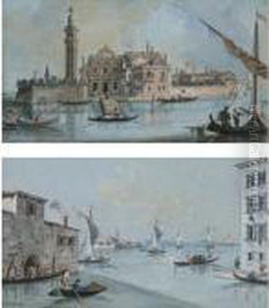 View Of The Isle Of San Spirito 
And View Of The Chandler's At Sangerolamo, Venice: A Pair Oil Painting by Giacomo Guardi
