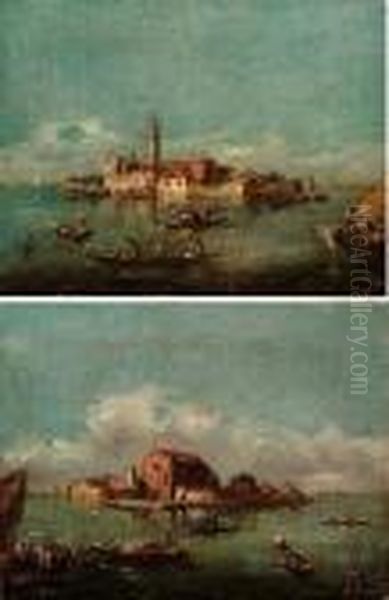 A) Veduta Dell'isola Di San 
Cristoforo Presso Murano B) Veduta Dell'isola Di Santa Maria Delle 
Grazie Oil Painting by Giacomo Guardi