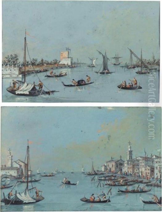 Two Views Of The Venetian Lagoon Oil Painting by Giacomo Guardi